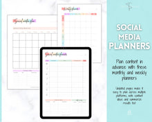 Load image into Gallery viewer, SOCIAL MEDIA Planner for Small Business, Content Planner Printable, Instagram, YouTube, TikTok, Facebook, Side Hustle, Marketing Calendar | Rainbow