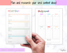 Load image into Gallery viewer, SOCIAL MEDIA Planner for Small Business, Content Planner Printable, Instagram, YouTube, TikTok, Facebook, Side Hustle, Marketing Calendar | Rainbow
