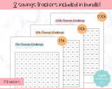 Load image into Gallery viewer, Savings Challenge BUNDLE, 5k, 10k & 20k Saving Tracker Printables, 5000, 10000, 20000, 100 Day, Cash Envelopes, Save Money, Budget, Finance | Colorful Sky