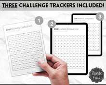 Load image into Gallery viewer, Savings Challenge BUNDLE, 5k, 10k & 20k Saving Tracker Printables, 5000, 10000, 20000, 100 Day, Cash Envelopes, Save Money, Budget, Finance | Monochrome