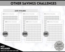 Load image into Gallery viewer, Savings Challenge BUNDLE, 5k, 10k & 20k Saving Tracker Printables, 5000, 10000, 20000, 100 Day, Cash Envelopes, Save Money, Budget, Finance | Monochrome