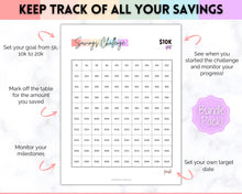 Load image into Gallery viewer, Savings Challenge BUNDLE, 5k, 10k & 20k Saving Tracker Printables, 5000, 10000, 20000, 100 Day, Cash Envelopes, Save Money, Budget, Finance | Pastel Rainbow