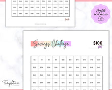 Load image into Gallery viewer, Savings Challenge BUNDLE, 5k, 10k & 20k Saving Tracker Printables, 5000, 10000, 20000, 100 Day, Cash Envelopes, Save Money, Budget, Finance | Pastel Rainbow