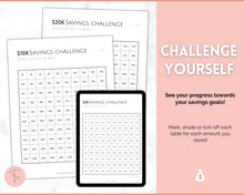 Load image into Gallery viewer, Savings Challenge BUNDLE, 5k, 10k & 20k Saving Tracker Printables, 5000, 10000, 20000, 100 Day, Cash Envelopes, Save Money, Budget, Finance | Pink
