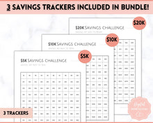 Load image into Gallery viewer, Savings Challenge BUNDLE, 5k, 10k & 20k Saving Tracker Printables, 5000, 10000, 20000, 100 Day, Cash Envelopes, Save Money, Budget, Finance | Pink