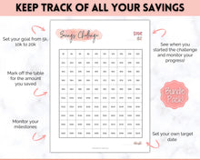 Load image into Gallery viewer, Savings Challenge BUNDLE, 5k, 10k & 20k Saving Tracker Printables, 5000, 10000, 20000, 100 Day, Cash Envelopes, Save Money, Budget, Finance | Pink Scrawl
