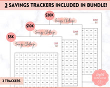 Load image into Gallery viewer, Savings Challenge BUNDLE, 5k, 10k & 20k Saving Tracker Printables, 5000, 10000, 20000, 100 Day, Cash Envelopes, Save Money, Budget, Finance | Pink Scrawl