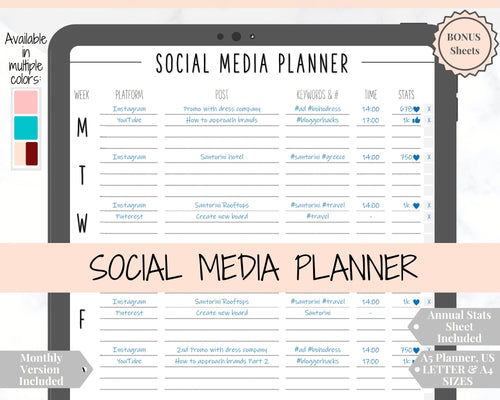 Social Media Planner Printable. Tracker for Instagram, YouTube, Facebook, Pinterest, Blog. Content, Business & Marketing Planner, To Do List | Mono
