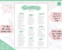 Load image into Gallery viewer, Spring Cleaning Checklist, Cleaning Schedule, Printable Cleaning Planner, Editable House Cleaning List, Deep Clean Home Routine Housekeeping | Green