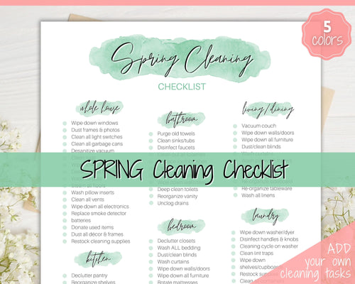 Spring Cleaning Checklist, Cleaning Schedule, Printable Cleaning Planner, Editable House Cleaning List, Deep Clean Home Routine Housekeeping | Green