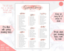 Load image into Gallery viewer, Spring Cleaning Checklist, Cleaning Schedule, Printable Cleaning Planner, Editable House Cleaning List, Deep Clean Home Routine Housekeeping | Pink