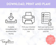 Load image into Gallery viewer, Spring Cleaning Checklist, Cleaning Schedule, Printable Cleaning Planner, Editable House Cleaning List, Deep Clean Home Routine Housekeeping | Purple