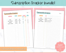 Load image into Gallery viewer, Subscription Tracker Printable, Expense Tracker, Budget Planner, Monthly Membership Log, Annual Bill Organizer, Finance, Planner Binder | Colorful Sky