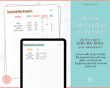 Load image into Gallery viewer, Subscription Tracker Printable, Expense Tracker, Budget Planner, Monthly Membership Log, Annual Bill Organizer, Finance, Planner Binder | Colorful Sky