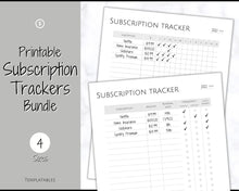 Load image into Gallery viewer, Subscription Tracker Printable, Expense Tracker, Budget Planner, Monthly Membership Log, Annual Bill Organizer, Finance, Planner Binder | Monochrome