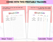 Load image into Gallery viewer, Subscription Tracker Printable, Expense Tracker, Budget Planner, Monthly Membership Log, Annual Bill Organizer, Finance, Planner Binder | Pastel Rainbow