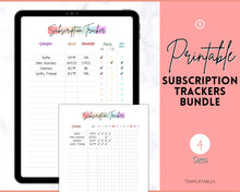 Load image into Gallery viewer, Subscription Tracker Printable, Expense Tracker, Budget Planner, Monthly Membership Log, Annual Bill Organizer, Finance, Planner Binder | Pastel Rainbow