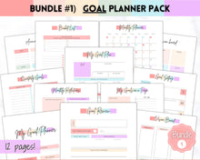 Load image into Gallery viewer, Ultimate PLANNER BUNDLE! Printable Goal Planner, Finances & Budget Planner, Fitness Planner, Self Care Journal, Life, Health | Pastel Rainbow