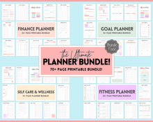 Load image into Gallery viewer, Ultimate PLANNER BUNDLE! Printable Goal Planner, Finances & Budget Planner, Fitness Planner, Self Care Journal, Life, Health | Pastel Rainbow