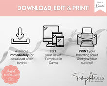 Load image into Gallery viewer, VALENTINE'S Boarding Ticket Template, Valentine's Day Surprise Boarding Pass, Plane Ticket Vacation, Airline Flight Trip, Holiday Gift | Pink