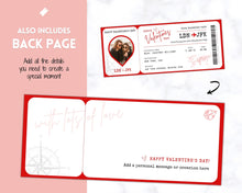 Load image into Gallery viewer, VALENTINE'S Boarding Ticket Template, Valentine's Day Surprise Boarding Pass, Plane Ticket Vacation, Airline Flight Trip, Holiday Gift | Red