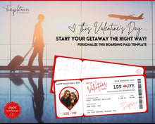 Load image into Gallery viewer, VALENTINE'S Boarding Ticket Template, Valentine's Day Surprise Boarding Pass, Plane Ticket Vacation, Airline Flight Trip, Holiday Gift | Red