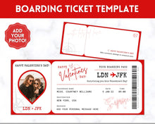 Load image into Gallery viewer, VALENTINE'S Boarding Ticket Template, Valentine's Day Surprise Boarding Pass, Plane Ticket Vacation, Airline Flight Trip, Holiday Gift | Red