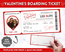 Load image into Gallery viewer, VALENTINE'S Boarding Ticket Template, Valentine's Day Surprise Boarding Pass, Plane Ticket Vacation, Airline Flight Trip, Holiday Gift | Red