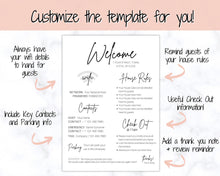 Load image into Gallery viewer, VRBO Welcome Sign Template, Wifi password Sign Printable, Airbnb Welcome Book, Host House Rules, Vacation Rental, Check Out, Air bnb Sign | Brit