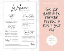 Load image into Gallery viewer, VRBO Welcome Sign Template, Wifi password Sign Printable, Airbnb Welcome Book, Host House Rules, Vacation Rental, Check Out, Air bnb Sign | Brit