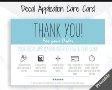 Load image into Gallery viewer, Vinyl Decal Thank You Business Card Instructions, BUNDLE Printable Decal Application Order Card, DIY Sticker Seller Packaging Label | Blue