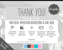 Load image into Gallery viewer, Vinyl Decal Thank You Business Card Instructions, BUNDLE Printable Decal Application Order Card, DIY Sticker Seller Packaging Label | Grey