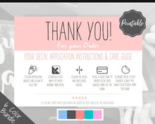 Load image into Gallery viewer, Vinyl Decal Thank You Business Card Instructions, BUNDLE Printable Decal Application Order Card, DIY Sticker Seller Packaging Label | Pink