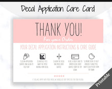 Load image into Gallery viewer, Vinyl Decal Thank You Business Card Instructions, BUNDLE Printable Decal Application Order Card, DIY Sticker Seller Packaging Label | Pink
