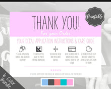 Load image into Gallery viewer, Vinyl Decal Thank You Business Card Instructions, BUNDLE Printable Decal Application Order Card, DIY Sticker Seller Packaging Label | Purple