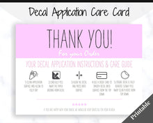 Load image into Gallery viewer, Vinyl Decal Thank You Business Card Instructions, BUNDLE Printable Decal Application Order Card, DIY Sticker Seller Packaging Label | Purple