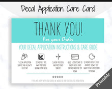 Load image into Gallery viewer, Vinyl Decal Thank You Business Card Instructions, BUNDLE Printable Decal Application Order Card, DIY Sticker Seller Packaging Label | Teal