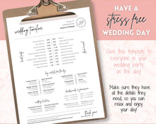 Load image into Gallery viewer, Wedding Day Timeline Template, EDITABLE order of events, Wedding Timeline, Wedding Schedule, Wedding Day Timeline, wedding itinerary program | Mono Brit