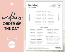 Load image into Gallery viewer, Wedding Day Timeline Template, EDITABLE order of events, Wedding Timeline, Wedding Schedule, Wedding Day Timeline, wedding itinerary program | Mono Lux