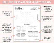 Load image into Gallery viewer, Wedding Day Timeline Template, EDITABLE order of events, Wedding Timeline, Wedding Schedule, Wedding Day Timeline, wedding itinerary program | Mono Lux