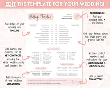 Load image into Gallery viewer, Wedding Day Timeline Template, EDITABLE order of events, Wedding Timeline, Wedding Schedule, Wedding Day Timeline, wedding itinerary program | Pink Handwritten