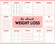 Load image into Gallery viewer, Weight Loss Tracker BUNDLE |  Fitness Planner Printable, Pounds Lost Tracker, Body Measurements & Meal Planner | Pink Swash