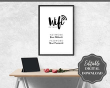 Load image into Gallery viewer, Wifi Password Sign, Editable Wifi Sign Printable Template, Be Our Guest Sign, Wi-fi password sign, Airbnb Guest Room, Wall Art, Decor, Wi Fi | Style 2

