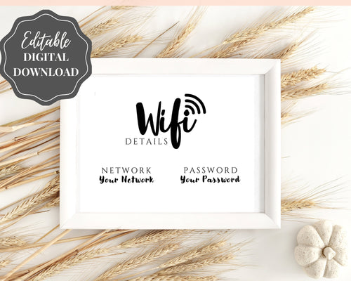 Wifi Password Sign, Editable Wifi Sign Printable Template, Be Our Guest Sign, Wi-fi password sign, Airbnb Guest Room, Wall Art, Landscape | Style 3