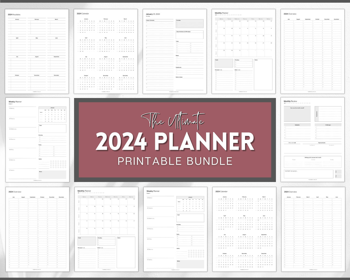 2024 Dated Printable Planner | Daily, Weekly, Monthly Pages, Calendar, To Do List Printable Inserts
