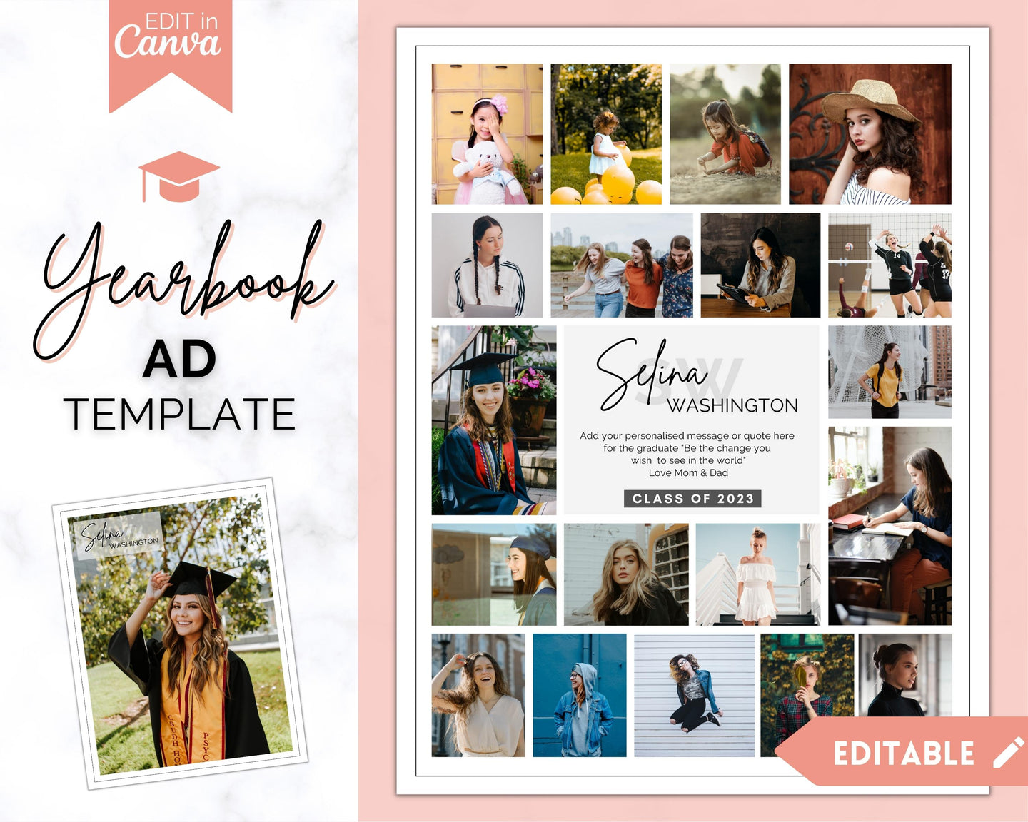 Yearbook Ad Template for Senior & High School Graduation | FULL Page School Yearbook | Style 6
