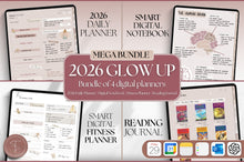 Load image into Gallery viewer, GLOW UP Mega BUNDLE! 2026 Digital Planners | Luxury Daily Planner, Digital Notebook, Fitness Planner &amp; Reading Journal, Smart Apple Links

