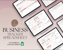 Load image into Gallery viewer, Small Business Bookkeeping Spreadsheet | Google Sheets Automated Business Expense Tracker &amp; Product Invetory Tracker | Lux
