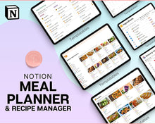 Load image into Gallery viewer, Meal Planner Notion Template | Digital Recipe Manager, Grocery List &amp; Recipe Book
