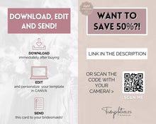 Load image into Gallery viewer, EDITABLE Bridesmaid Info Card | PHOTO Wedding Information &amp; Iteniary Card Canva Template | Style 2
